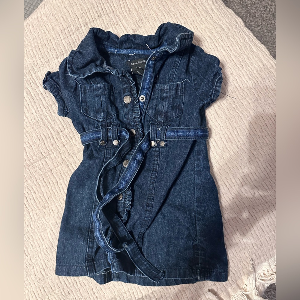 Calvin Klein Indigo Denim Shirt Dress with Waist Tie